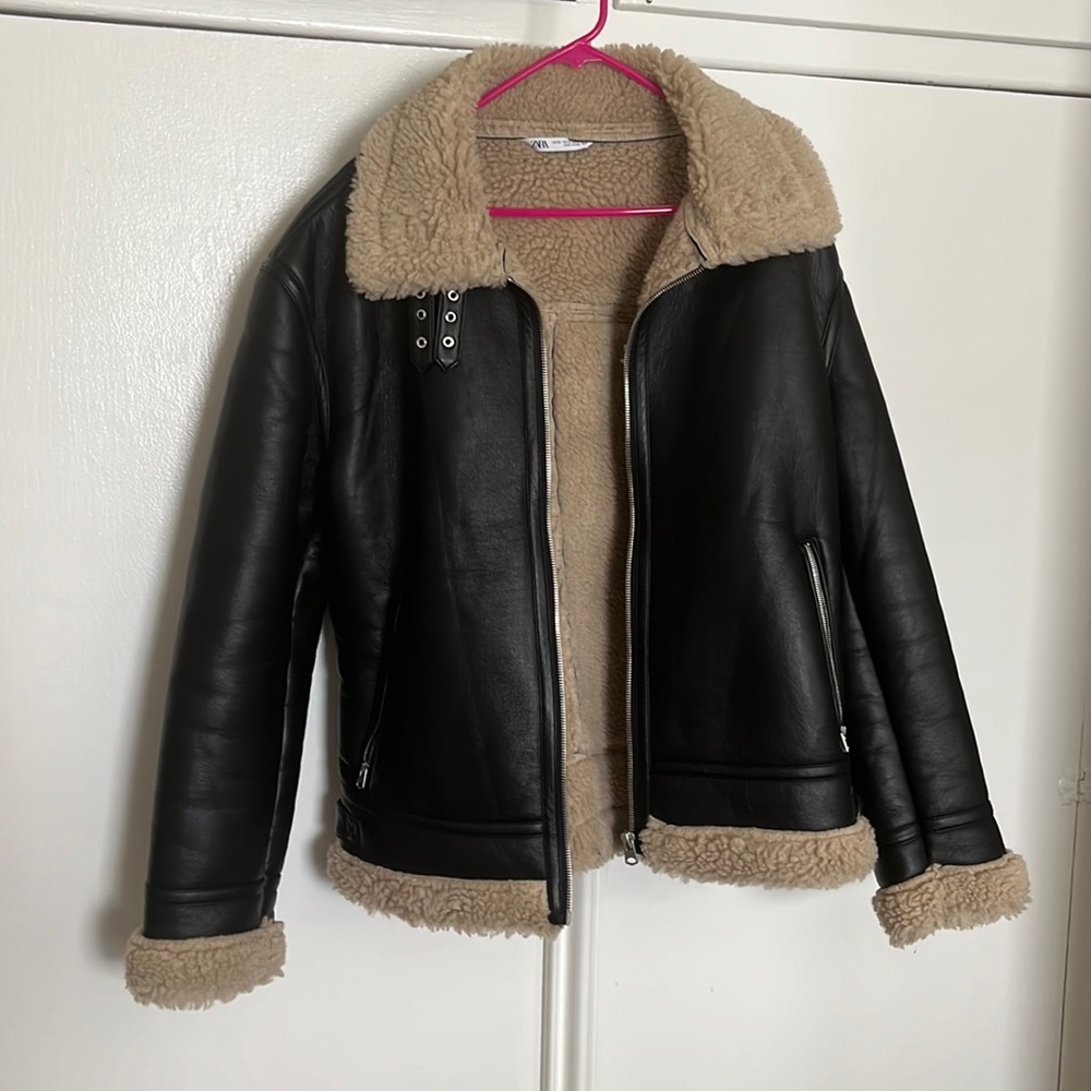 Zara Leather Sherpa Jacket